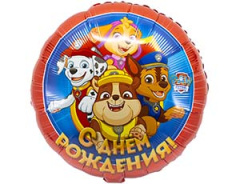 A Шар (18''/46 см) Круг, Щенячий Патруль, С Днем Рождения, 1 шт.