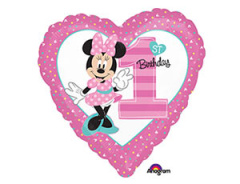 A Шар (18''/46 см) Сердце, Минни Маус, 1 годик, 1 шт. в уп.