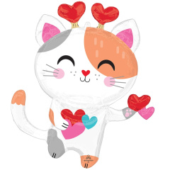 A Шар (31"/79 см) Фигура, Кот с сердцами, 1 шт. в уп.
