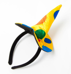 -Ободок "Шляпка желтая в горох" конус