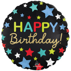 A Шар (18"/46 см) Круг, Happy Birthday, Звезды, 1 шт. в уп.