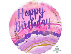 A Шар (18''/46 см) Круг, Happy Birthday, Мраморная акварель, 1 шт. в уп.