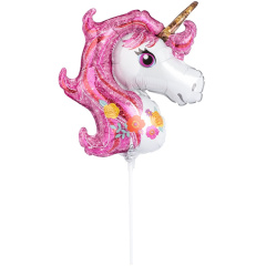 A Шар (14"/36 см) Мини-фигура, Голова, Волшебный Единорог, Розовый, 1 шт.