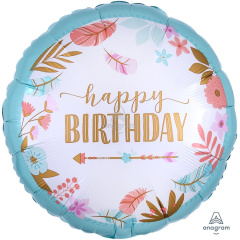 A Шар (18"/46 см) Круг, Happy Birthday, Бохо, 1 шт. в уп.