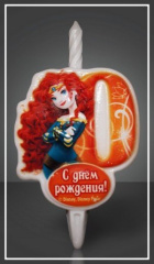 (Акция) Свеча тортовая цифра "Принцесса Мерида" 0 / Disney  12*6,8 см